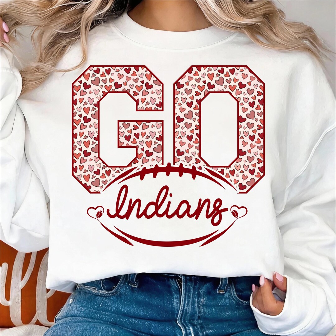 Go Indians PNG, Varsity Heart Print Football, Valentine Mascot Design ...