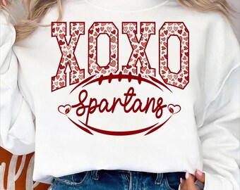 Spartans Valentine PNG, XOXO Football, Mascot Shirt (Digital Download)