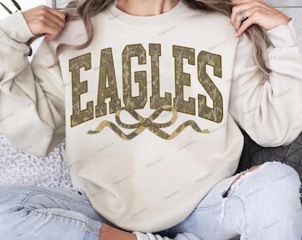Eagles PNG: Camo Bow Mascot, School Spirit Sublimation (Digital Download)