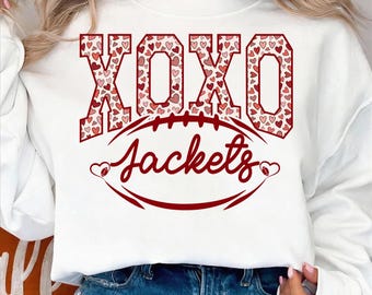 Jackets Valentine PNG, XOXO Football, School Spirit Mascot Shirt (Digital Download)