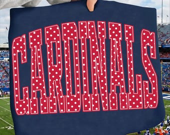 Cardinals PNG, Polka Dot Cardinals Mascot PNG, Varsity School Spirit Game Day Shirt Design, Preppy Team Spirit Sublimation, Digital Download
