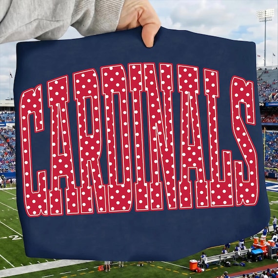 Cardinals PNG, Polka Dot Cardinals Mascot PNG, Varsity School Spirit Game Day Shirt Design, Preppy Team Spirit Sublimation, Digital Download