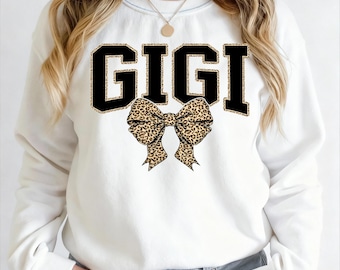 Gigi PNG | Leopard Print Bow Sublimation Design | Digital Download for Grandma Shirts & Gifts