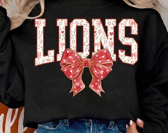 Lions Bow PNG, Valentine Mascot, Digital Download File, Sublimation Graphic, Floral Heart Bow Apparel