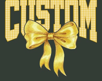 Custom Mascot PNG,  Custom Name Bow Yellow Gingham Sublimation Design, Personalized Digital