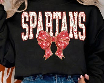 Spartans Bow PNG, Valentine Mascot, Digital Download File, Sublimation Graphic, Floral Heart Bow Apparel