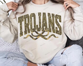 Trojans Camo Bow PNG: School Spirit Sublimation Design (Digital Download)