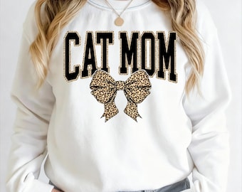 Kattenmoeder, png | Sublimatieontwerp strik met luipaardprint | Digitale download voor kattenliefhebbers: shirts en cadeaus