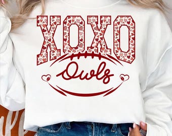 Owls Valentine PNG, XOXO Football, School Spirit Mascot (Digital Download)