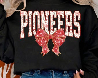 Pioneers Bow PNG, Valentine Mascot, Digital Download File, Sublimation Graphic, Floral Heart Bow Apparel