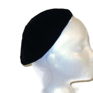 50s Black Beret Skull Cap Beanie, Vintage 1950s Black Tam Velvet Tam O Shanter