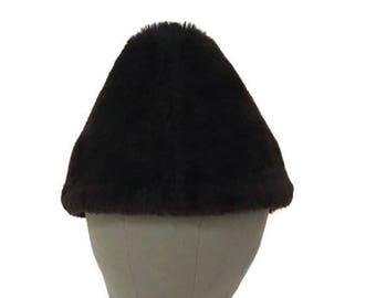 70s Faux Fur Hat, Cossack Style, Brown Winter Hat, Ear Flaps, 1970s Leather Hat, Mens Large, Made in Canada, Mens Winter Hat