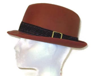 60s Leather Fedora Brown Fedora Brown Leather Hat 1960s Leather Hat Mens Leather Hat Vintage Leather Hat Mens Size 7 Hat