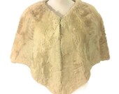 50s Cream Fur Cape, Short Fur Cape, Evening Caplet, 1950s Fur Wrap, Lamb Fur Stole