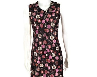60s Summer Shift Dress, Vintage 1960s Purple Print Mini Dress