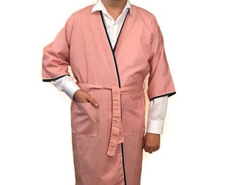 Vintage 80s  Light Weight Striped Robe,  1980s  Red White Dressing Gown, One Size 36-44