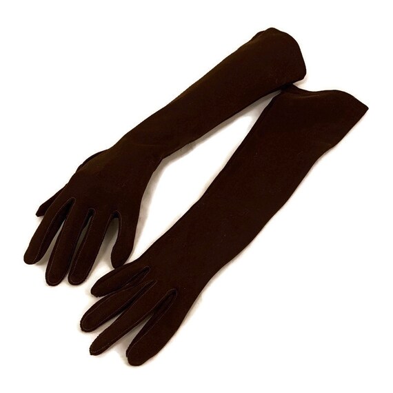 50s Brown Gloves, Long Gloves, 1950s Elbow Length