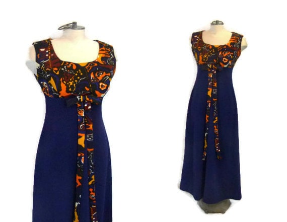 1960s MOD Sleevless Maxi Dress with Orange Black B