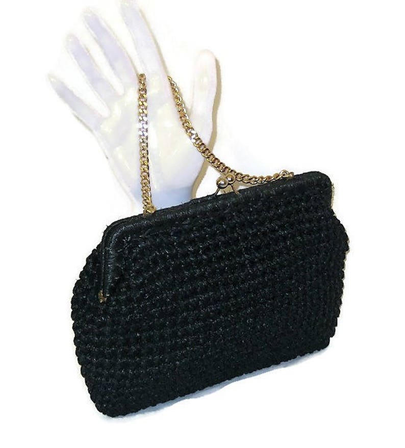 60s Black Clutch Black Raffia Purse Small Purse Vegan Etsy
