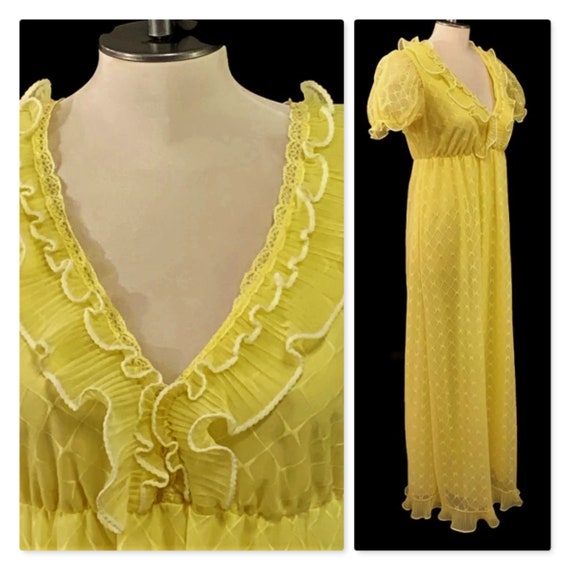 1960s Long Yellow Nightgown, Vintage 60s Nightie,
