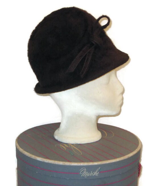 50s Brown Cloche, Fur Felt Cloche, Vintage Cloche,
