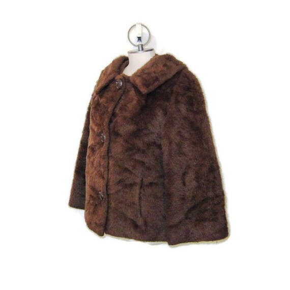 60s Faux Fur Coat With 3 4 Sleeve Vintage 1960s Brown Hong Kong 60s Faux Fur Coat With 3 4 Sleeve, 3 4 Length Faux Fur Coat