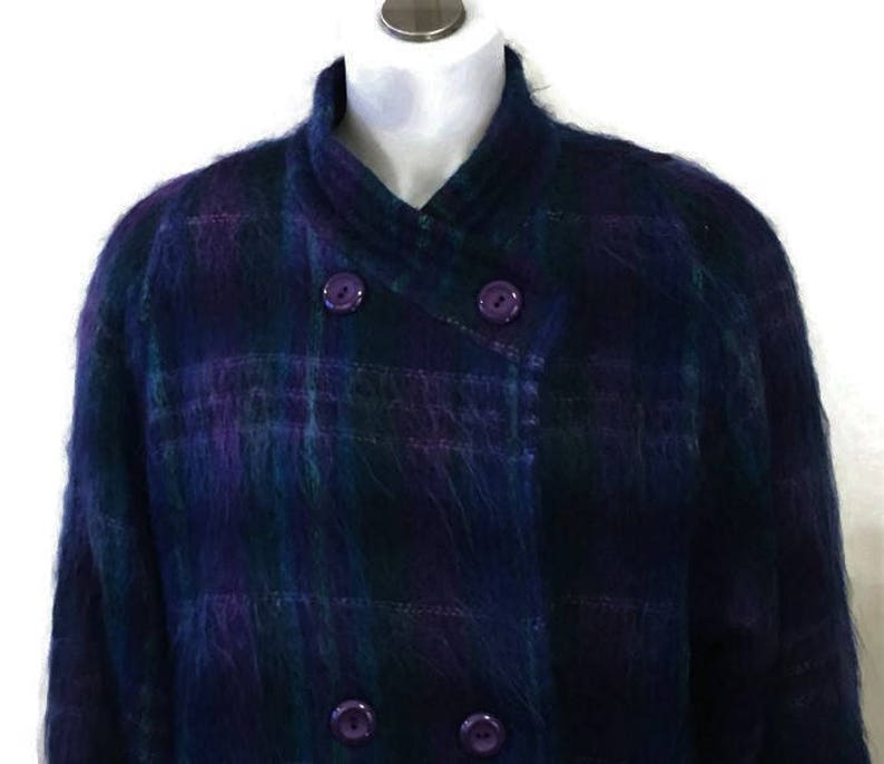 70s Purple Plaid Mohair Coat Vintage 1970s Drop Shoulder Etsy