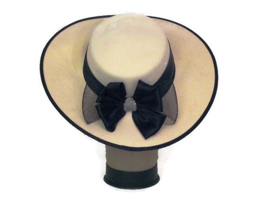 80s Wedding Hat Formal Hat Ivory Black Hat 1980s H