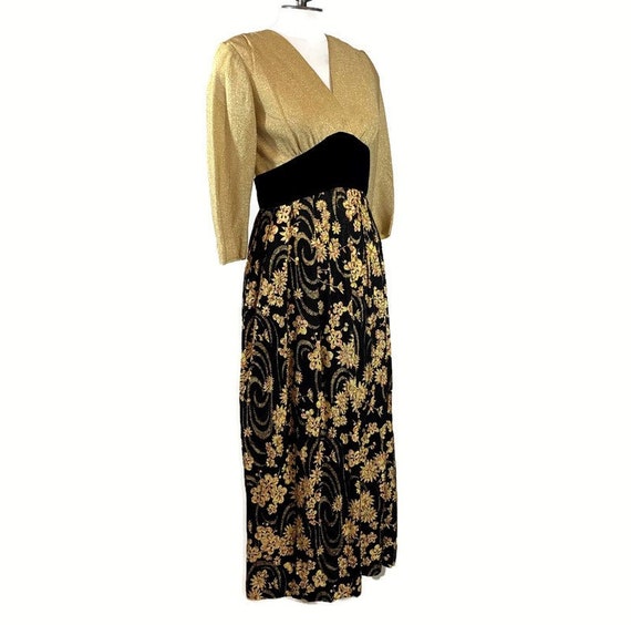 50s Evening Dress with Metallic Gold Bodice and B… - image 3