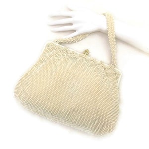 Cartera de cuentas blancas de los años 50 con asa superior, monedero vintage vegano de los años 50, fabricado en EE. UU.