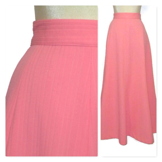 Vintage 70s Plus Size Pink Maxi Skirt, 1970s High