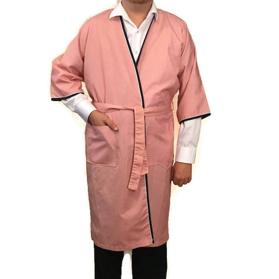 pink and white striped dressing gown