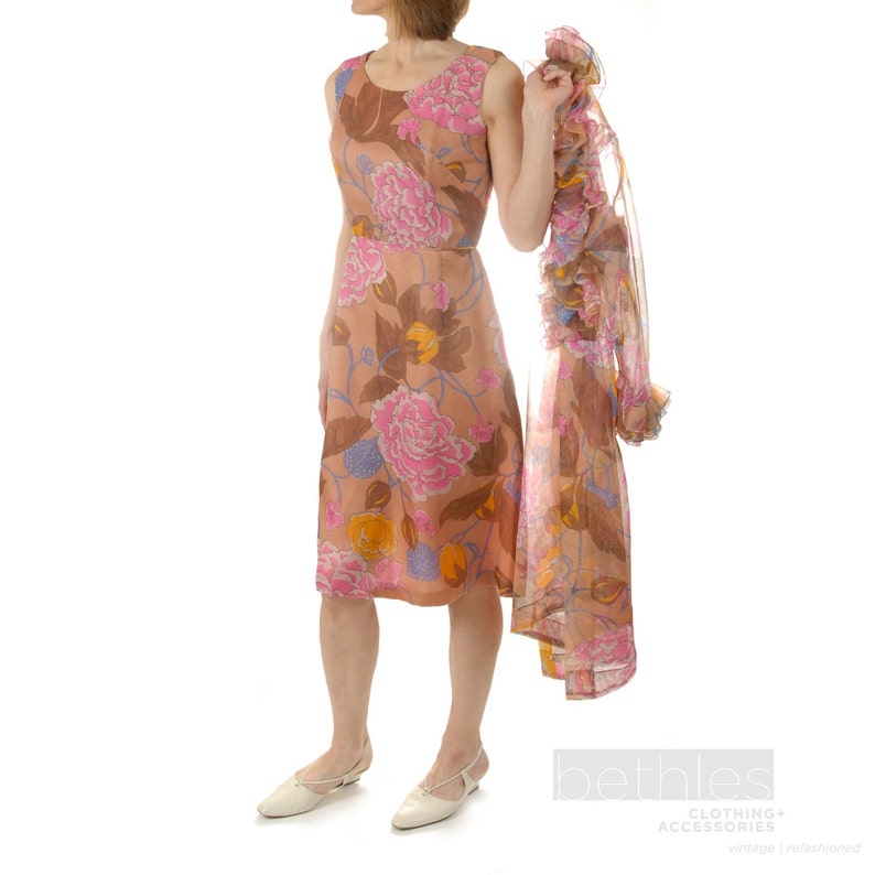 1960s Chiffon Dress and Coat Floral Print Sheath Dress and Jacket by Murray G Sophisticates Vintage 60s Dress and Coat Set