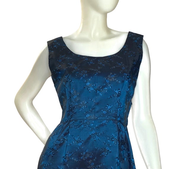 50s Blue on Blue Floral Embroidered Cocktail Dres… - image 7