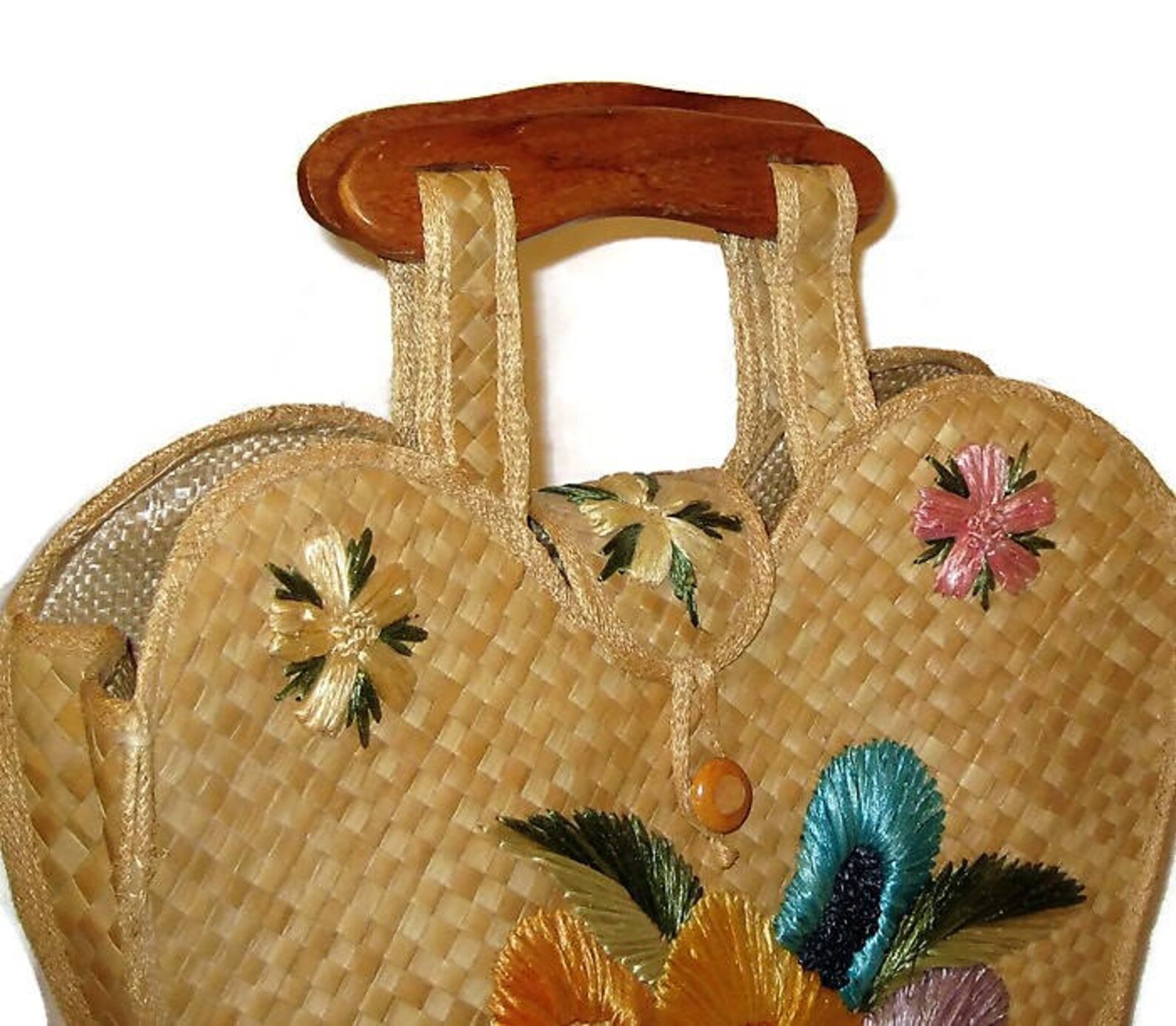 60er Jahre Stroh Geldbörse mit bestickten Raffia Blumen und | Etsy