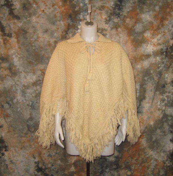 60s Poncho Boho Poncho Off White Poncho Cream Knit