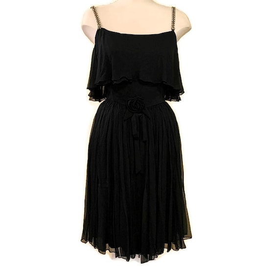 60s Black Chiffon Cocktail Dress, Vintage 1960s R… - image 1