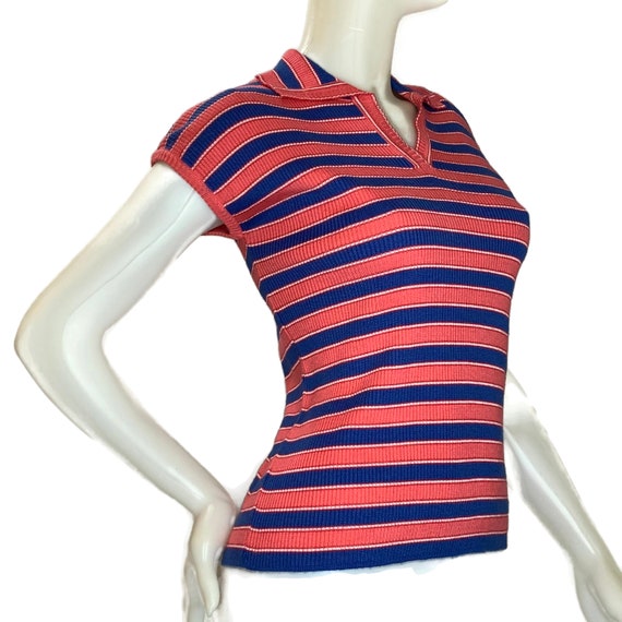 Vintage 70s  Short Sleeve Striped Knit Top, 1970s… - image 2