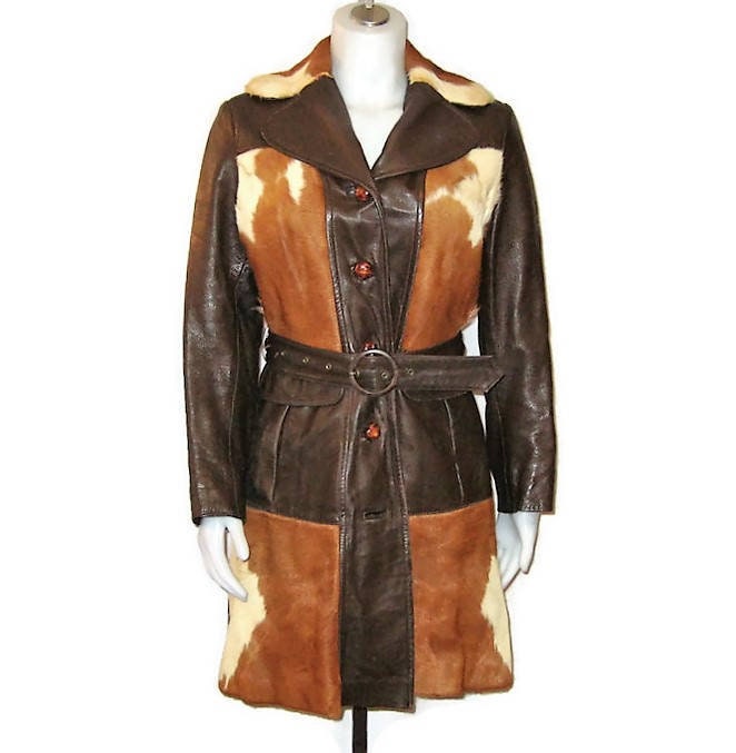 Cowhide Brown Leather Coat 1970s - Etsy 