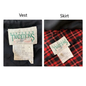 Vintage 90s Red & Black Plaid Wrap Skirt and Velvet Trimmed Vest, 1970s Skirt and Vest image 9