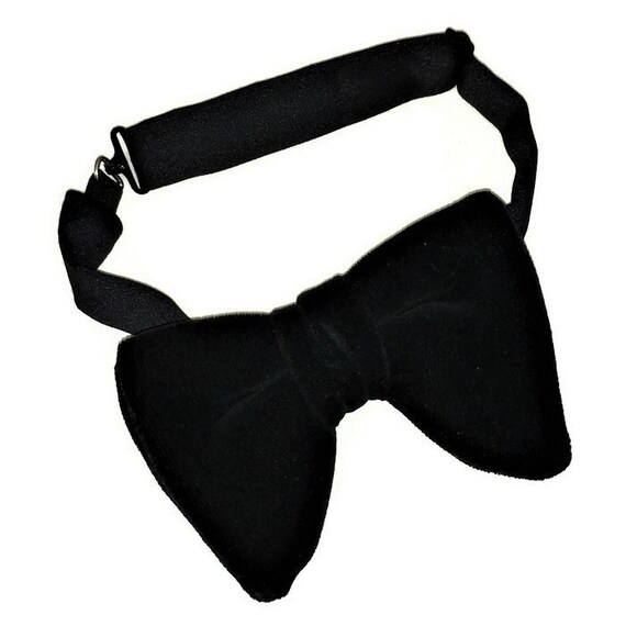 1970s Black Velvet Bow Tie, Big Butterfly Bow Tie,