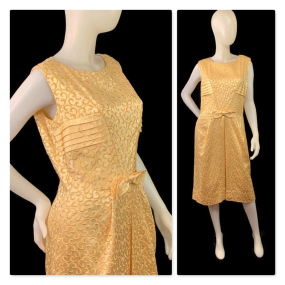50s Gold Satin Cocktail Dress, Vintage 1950s Dress