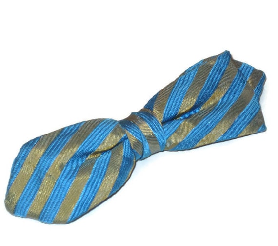 1950s Gold and Blue Striped Bow Tie, Vintage 50s C