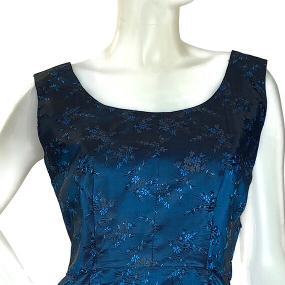 50s Blue on Blue Floral Embroidered Cocktail Dres… - image 9