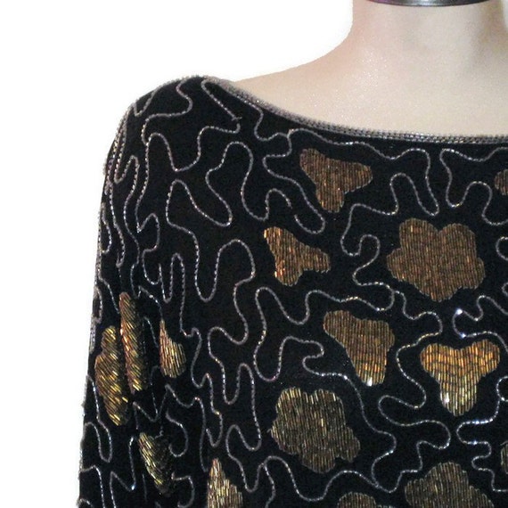 80s Beaded Top Vintage Black Beaded Top 1980s Spar