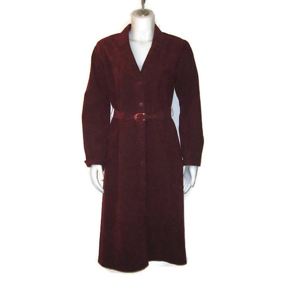 70s Shirt Dress, Maroon Coat Dress, Wine Red Dress