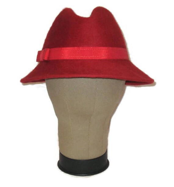 60s Red Hat, Ladies Fedora, 1960s Ladies Felt Hat