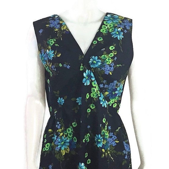 70s Blue Floral Maxi Dress, Vintage 1970s Long Flo