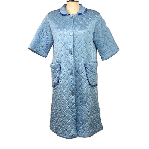 60s Blue Quilted Housecoat , Vintage 1960s Quilted