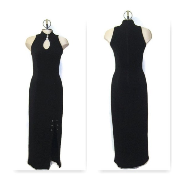Vintage 70sSleeveless Black Evening Gown, 1970s Lo
